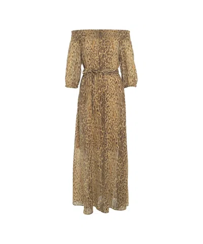 Liu •jo Liu Jo Brown Maxi Dress With Off-shoulder Neckline