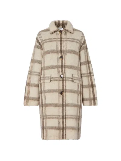 Liu •jo Brushed Knit Jacquard Coat In Neutral