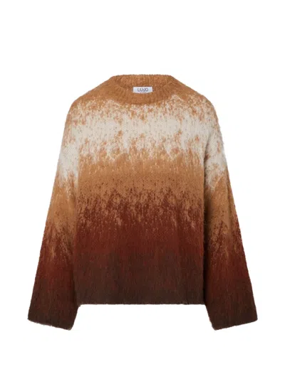 Liu •jo Brushed Wool Jacquard-knit Sweater In Brown