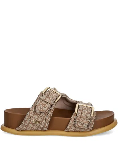 Liu •jo Buckle-detail Patterned Sandals In Brown