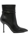 Liu •jo Buckle-strap Pointed-toe Boots In Black
