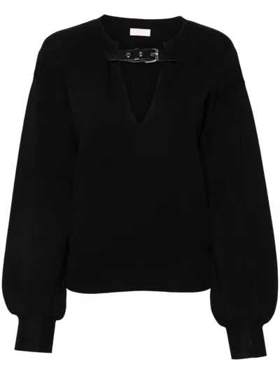 Liu •jo Strap Detailed V-neck Jumper Liu-jo In Black