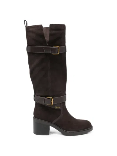 Liu •jo Buckle-detail Suede-finish Boots In Brown