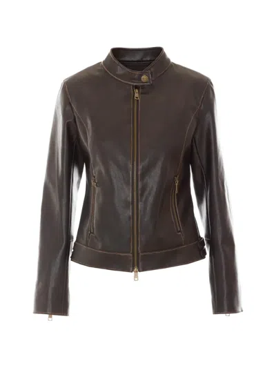 Liu •jo Buckle-detail Zip-fastening Jacket In Brown