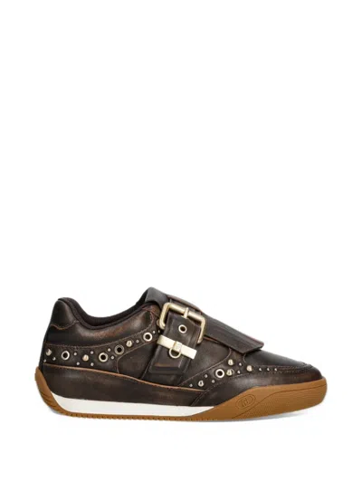 Liu •jo Buckle-fastening Fringed Sneakers In Brown