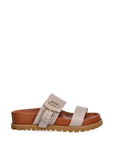 Liu •jo Buckle-fastening Logo-plaque Sandals In Neutral