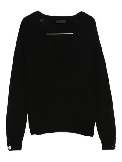 Liu •jo Button-cuff V-neck Jumper In Black