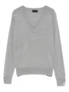 Liu •jo Button-cuff V-neck Top In Gray