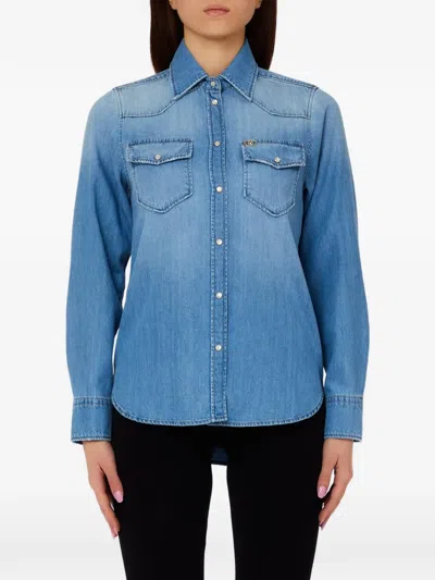 Liu •jo Button Denim Shirt In Blue
