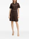 Liu •jo Button-down Pleated Mini Dress In Brown