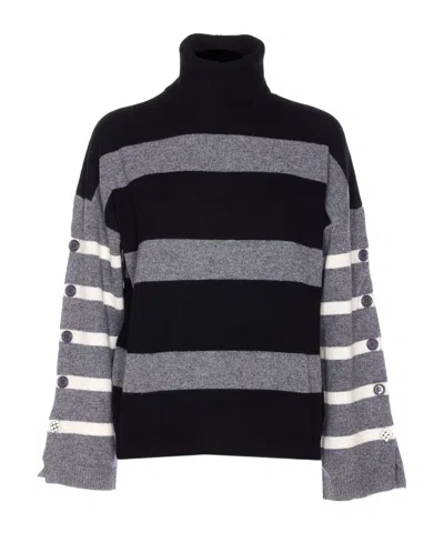 Liu •jo Liu Jo Button-embellished Striped Polo-neck Jumper In Black