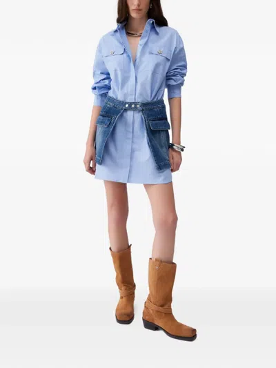 Liu •jo Button Mini Shirt Dress In Blue