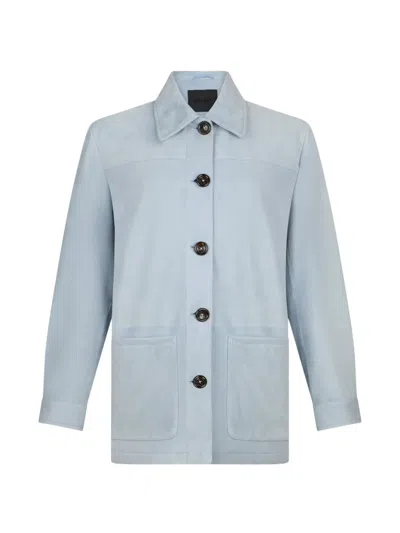 Liu •jo Button Suede Jacket In Blue