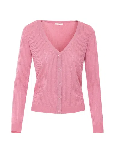 Liu •jo Button V-neck Cardigan In Pink