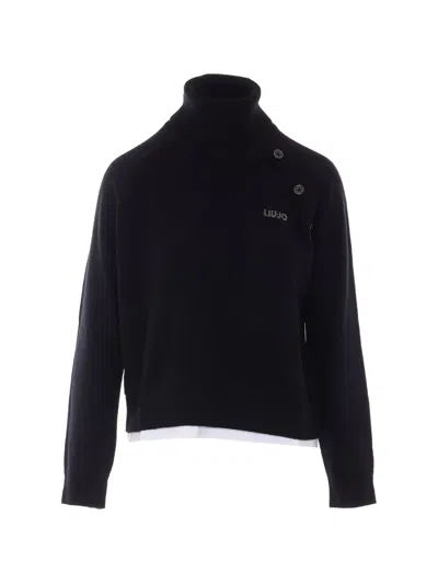 Liu •jo Button-detail Roll-neck Sweater In Black
