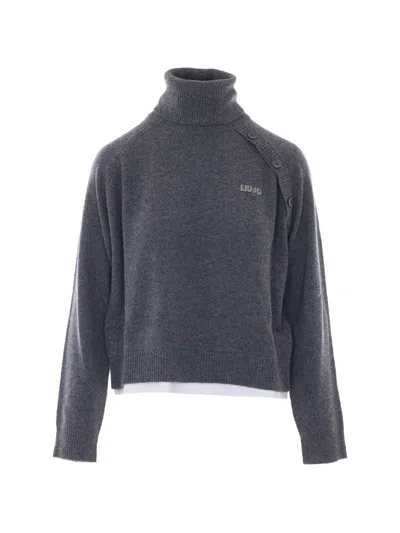 Liu •jo Button-detail Roll-neck Sweater In Grey