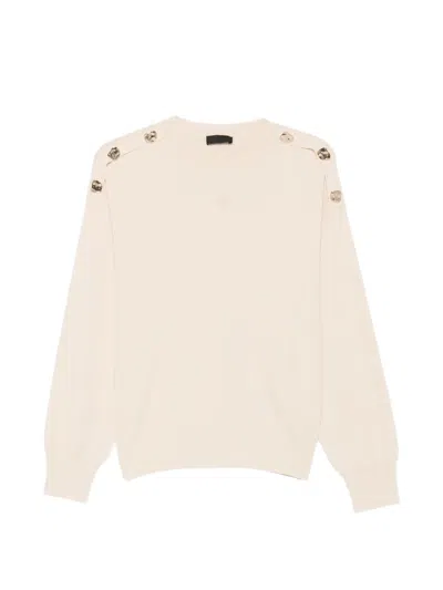 Liu •jo Button-detail Shoulder-slit Sweater In Pink