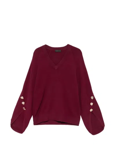 Liu •jo Button-detail V-neck Sweater In Red