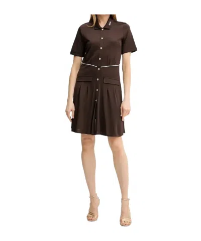 Liu •jo Button-down Pleated Mini Dress In Dark Brown