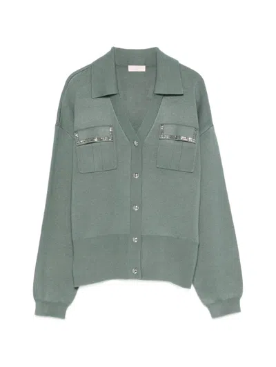Liu •jo Buttoned Embellished Cardigan In Green