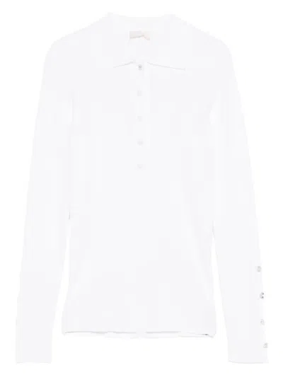 Liu •jo Buttoned Long-sleeved Polo Top In White