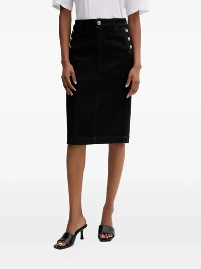 Liu •jo Buttoned Midi Denim Skirt In Black