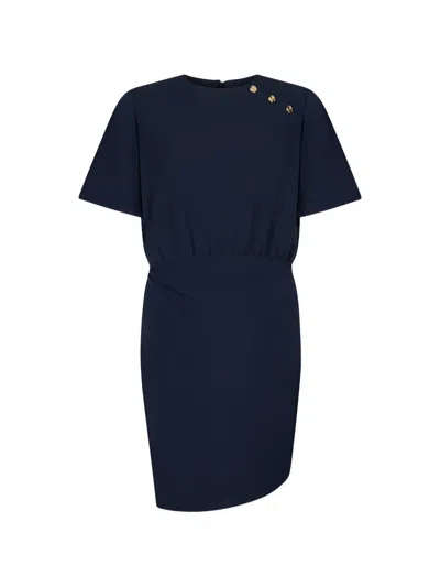 Liu •jo Button-embellished Asymmetrical Dress In Blue