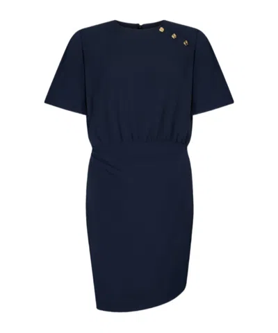 Liu •jo Button-embellished Asymmetrical Dress In Blue