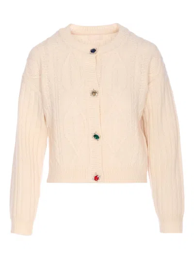 LIU •JO CABLE-KNIT EMBELLISHED CARDIGAN