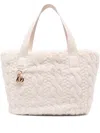 Liu •jo Cable-knit Faux-fur Tote Bag In White