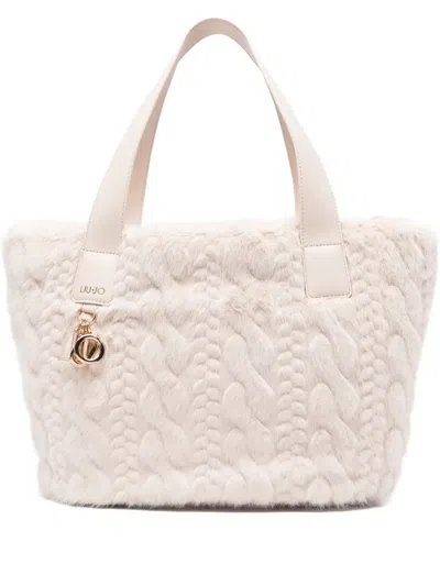 Liu •jo Cable-knit Faux-fur Tote Bag In Neutral
