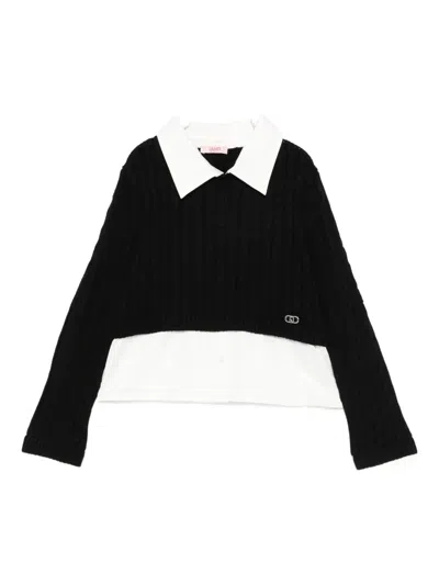 Liu •jo Cable-knit Logo-detail Sweater In Black