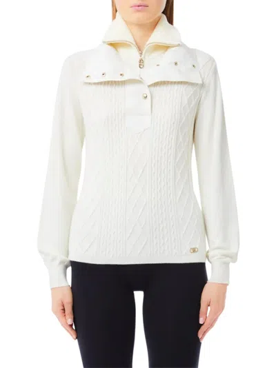 LIU •JO CABLE KNIT SWEATER WITH HALF-FASTENING COLLAR