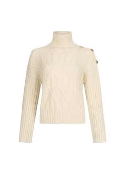 LIU •JO CABLE KNIT SWEATSHIRT WITH JEWEL BUTTON DETAIL