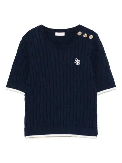 Liu •jo Cable-knit T-shirt In Blue