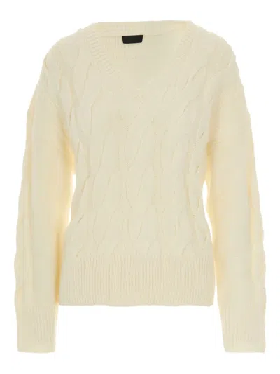 Liu •jo Cable-knit V-neck Sweater In White