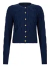 Liu •jo Cable Knit Wool Cardigan In Blue