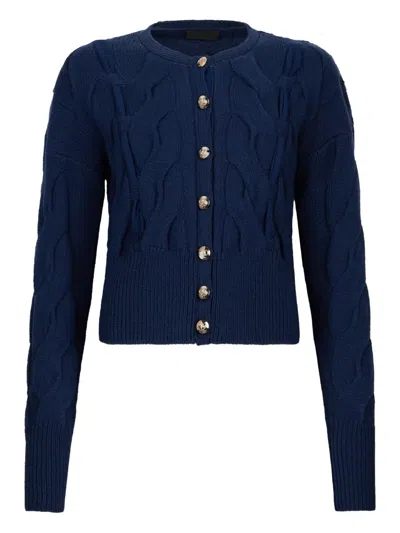 Liu •jo Cable Knit Wool Cardigan In Blue