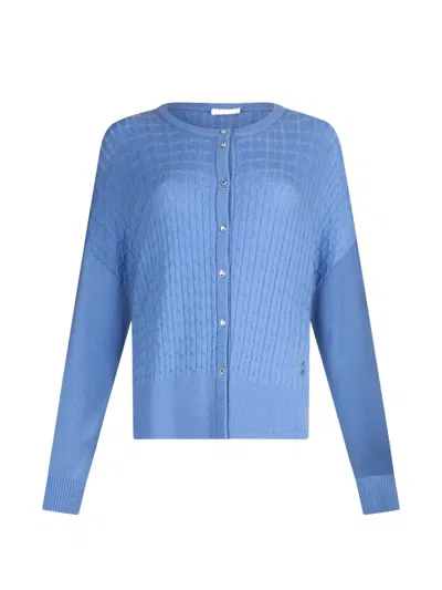 Liu •jo Cable-knit Button-up Cardigan In Blue