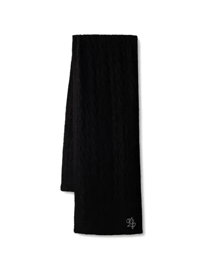 Liu •jo Cable-knit Logo-plaque Scarf In Black