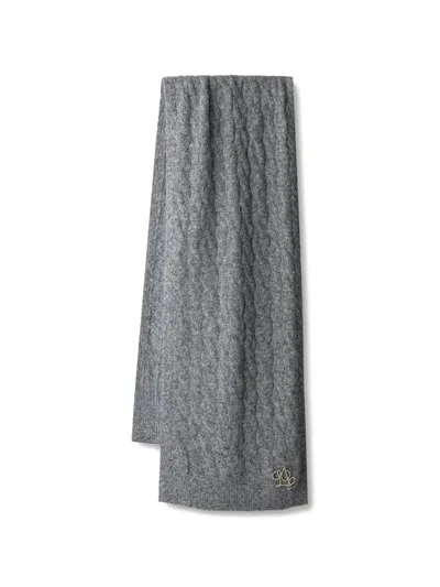 Liu •jo Cable-knit Logo-plaque Scarf In Gray