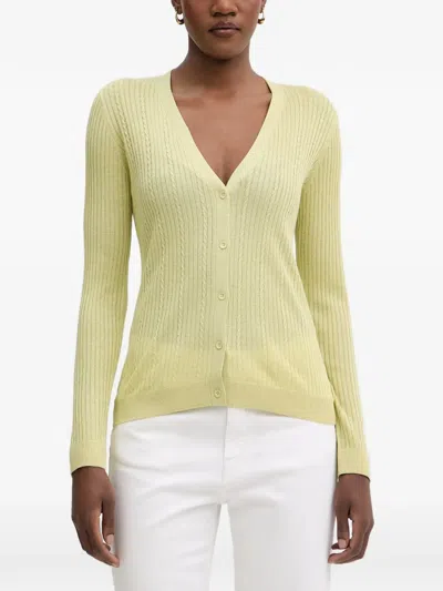 Liu •jo Cable-knit Ribbed Cardigan In Yellow