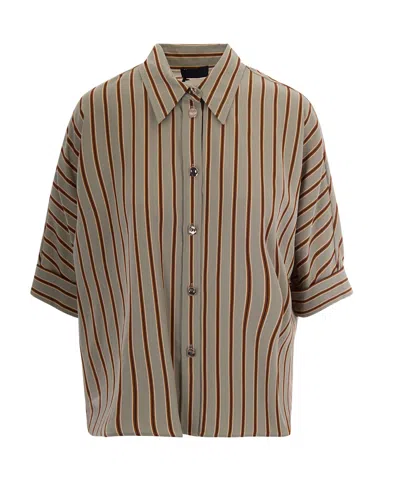 Liu •jo Camicia Rayon Green Tabacco Stripe In Brown