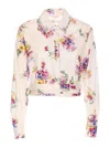 Liu •jo Embellished Collar Floral Pattern Crop Top In Blanco
