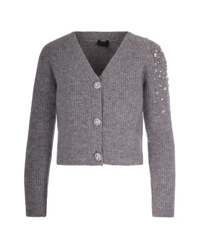 Liu •jo Cardigan In Lana Con Strass Grey Melange In Gray