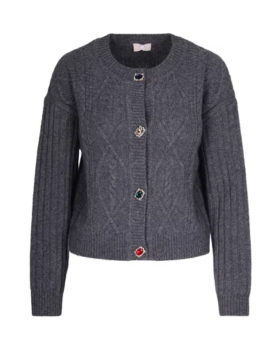 Liu •jo Cardigan In Lana Con Bottoni Gioiello Grigio
