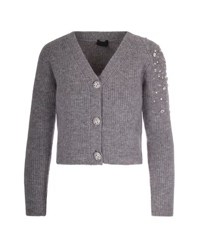 LIU •JO CARDIGAN IN LANA CON STRASS GREY MELANGE