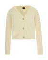 Liu •jo White Wool Cardigan With Rhinestones In Yellow