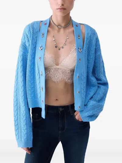 Liu •jo Cardigan With Jewel Embroidery In Blue