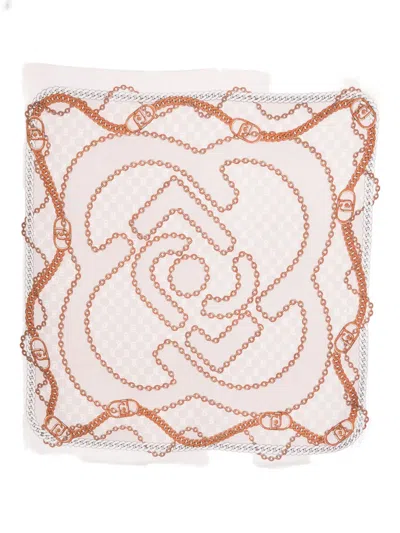 Liu •jo Catena Chain-print Silk Scarf In Neutral